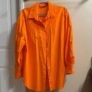 Zara Women's Bright Orange Button-Down Shirt